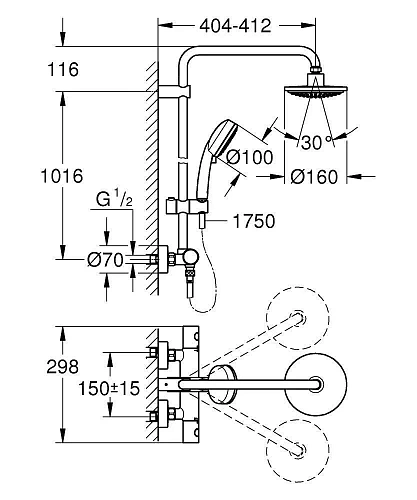 Душевая система GROHE Tempesta Cosmopolitan 160 с термостатическим смесителем, хром (27922000) Душевая система GROHE Tempesta Cosmopolitan 160 с термостатическим смесителем, хром (27922000)