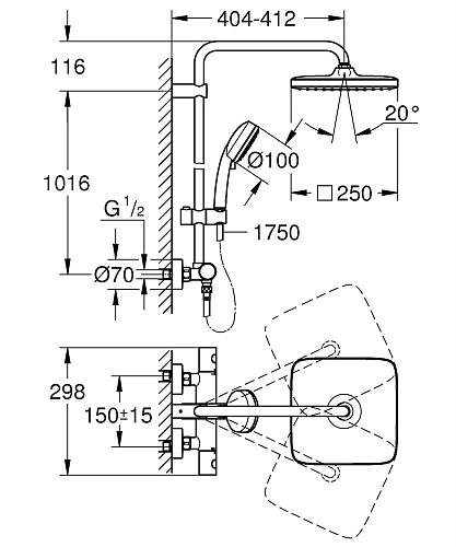 Душевая система GROHE Tempesta Cosmopolitan 250 CUBE с термостатом, хром (26689000) Душевая система GROHE Tempesta Cosmopolitan 250 CUBE с термостатом, хром (26689000)
