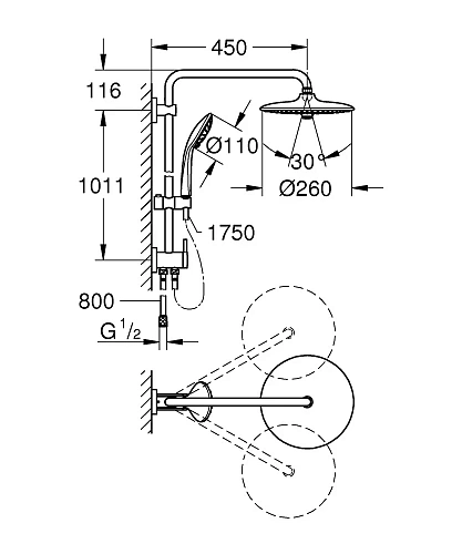 Душевая система GROHE Vitalio Joy 260 с переключателем на 2 положения, хром (27357002) Душевая система GROHE Vitalio Joy 260 с переключателем на 2 положения, хром (27357002)