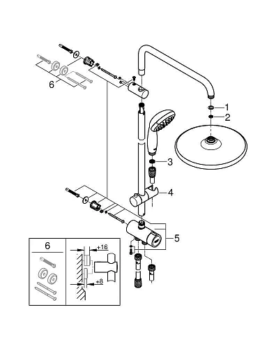 Душевая система GROHE Vitalio Start 250, хром (26817000) с переключателем настенного монтажа Душевая система GROHE Vitalio Start 250, хром (26817000) с переключателем настенного монтажа