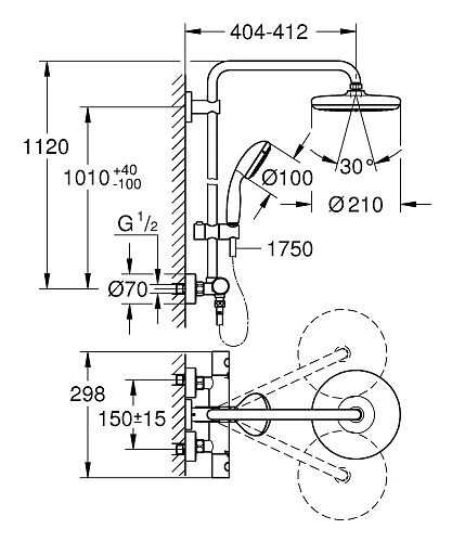 Душевая система GROHE Vitalio Start System 210 с термостатическим смесителем, хром (26538000) Душевая система GROHE Vitalio Start System 210 с термостатическим смесителем, хром (26538000)