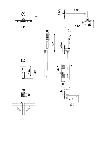 Душевая система GROSSMAN Classic 501.K35.04.210 скрытого монтажа черный матовый Душевая система GROSSMAN Classic 501.K35.04.210 скрытого монтажа черный матовый
