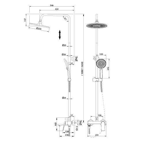 Душевая система GROSSMAN Galaxy 500.K35.01.210 черный матовый Душевая система GROSSMAN Galaxy 500.K35.01.210 черный матовый