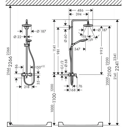 Душевая система hansgrohe Croma Select S 180 2jet со смесителем 27255400 Душевая система hansgrohe Croma Select S 180 2jet со смесителем 27255400
