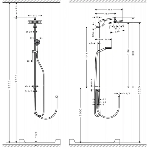 Душевая система hansgrohe Crometta E 240 1jet Showerpipe Reno EcoSmart 27289000 Душевая система hansgrohe Crometta E 240 1jet Showerpipe Reno EcoSmart 27289000