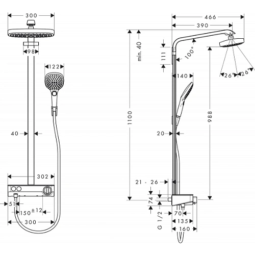 Душевая система hansgrohe Raindance Select E 300 2jet Showerpipe с термостатом, белый/хром 27126400 Душевая система hansgrohe Raindance Select E 300 2jet Showerpipe с термостатом, белый/хром 27126400