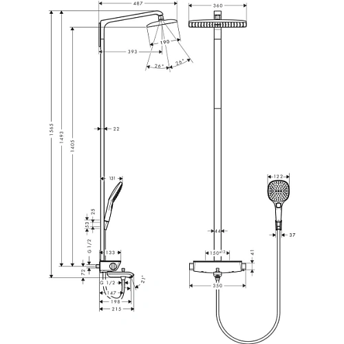 Душевая система hansgrohe Raindance Select E 360 Showerpipe с термостатом для ванны белый/хром 27113 Душевая система hansgrohe Raindance Select E 360 Showerpipe с термостатом для ванны белый/хром 27113