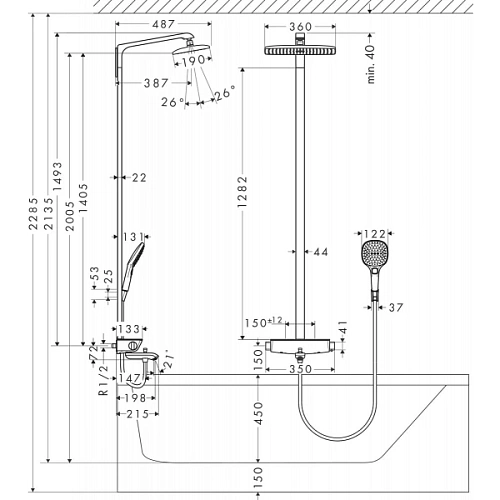 Душевая система hansgrohe Raindance Select E 360 Showerpipe с термостатом для ванны белый/хром 27113 Душевая система hansgrohe Raindance Select E 360 Showerpipe с термостатом для ванны белый/хром 27113
