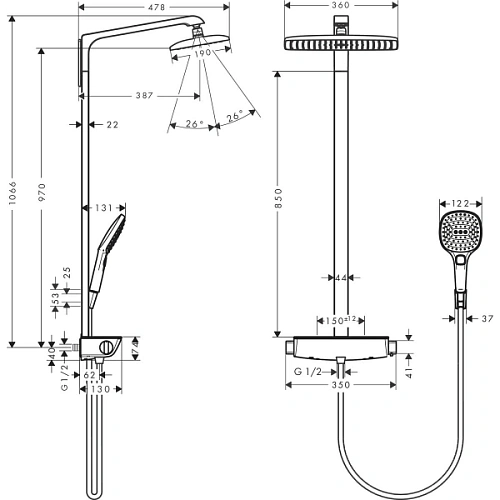 Душевая система hansgrohe Raindance Select E 360 Showerpipe с термостатом, белый/хром 27112400 Душевая система hansgrohe Raindance Select E 360 Showerpipe с термостатом, белый/хром 27112400