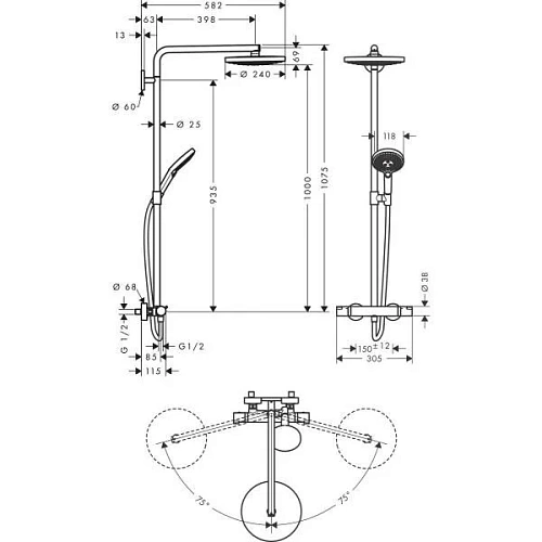 Душевая система hansgrohe Raindance Select S 240 2jet Showerpipe с термостатом 27129400 Душевая система hansgrohe Raindance Select S 240 2jet Showerpipe с термостатом 27129400