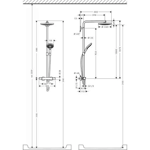 Душевая система hansgrohe Raindance Select S 240 2jet Showerpipe с термостатом 27129400 Душевая система hansgrohe Raindance Select S 240 2jet Showerpipe с термостатом 27129400