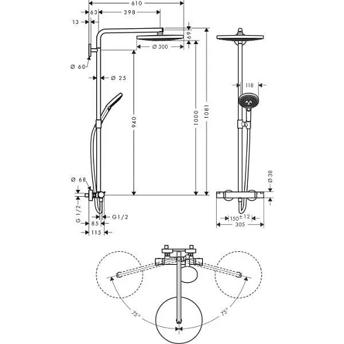 Душевая система hansgrohe Raindance Select S S300 2jet Showerpipe с термостатом 27133400 Душевая система hansgrohe Raindance Select S S300 2jet Showerpipe с термостатом 27133400