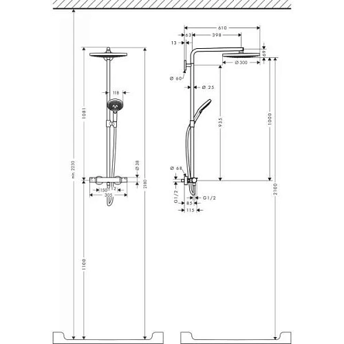 Душевая система hansgrohe Raindance Select S S300 2jet Showerpipe с термостатом 27133400 Душевая система hansgrohe Raindance Select S S300 2jet Showerpipe с термостатом 27133400