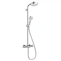 Душевая система Hansgrohe Showerpipe 160 1jet EcoSmart 27265400, белый хром с термостатом Душевая система Hansgrohe Showerpipe 160 1jet EcoSmart 27265400, белый хром с термостатом