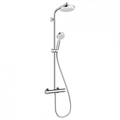 Душевая система Hansgrohe Showerpipe 160 1jet EcoSmart 27265400, белый хром с термостатом Душевая система Hansgrohe Showerpipe 160 1jet EcoSmart 27265400, белый хром с термостатом