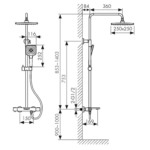 Душевая система Kaiser Serio 05382-3 с термостатом Шлифованное золото Душевая система Kaiser Serio 05382-3 с термостатом Шлифованное золото