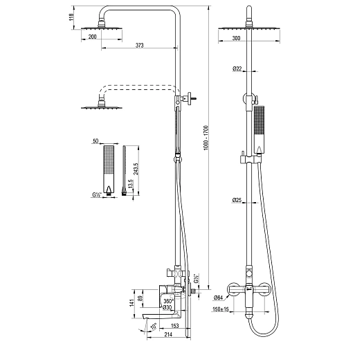 Душевая система Lemark Ursus LM7262BG с регулируемой высотой штанги, брашированное золото Душевая система Lemark Ursus LM7262BG с регулируемой высотой штанги, брашированное золото