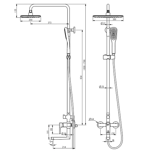 Душевая система Lemark Ursus LM7262BL с регулируемой высотой штанги, черный Душевая система Lemark Ursus LM7262BL с регулируемой высотой штанги, черный