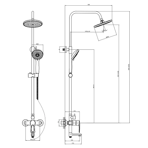Душевая система Rossinka T40-46 с регулируемой высотой штанги Душевая система Rossinka T40-46 с регулируемой высотой штанги