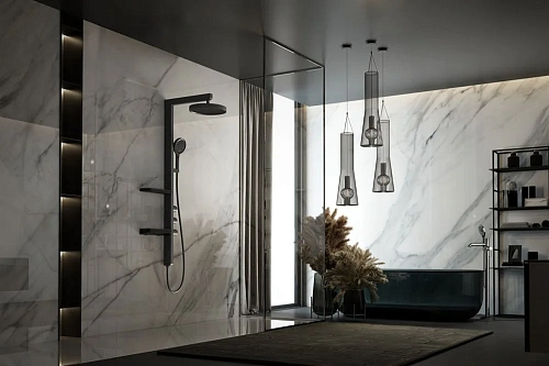 Душевая система Vincea Inspire VSFS-3I11MB с изливом, 30см верх душ, черный Душевая система Vincea Inspire VSFS-3I11MB с изливом, 30см верх душ, черный