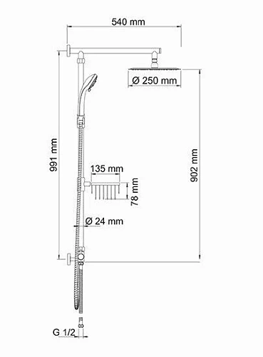 Душевая система WasserKRAFT A038 никель Душевая система WasserKRAFT A038 никель