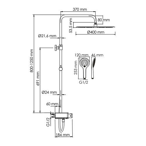 Душевая система WasserKRAFT A113.117.155.CH Thermo с термостатом хром Душевая система WasserKRAFT A113.117.155.CH Thermo с термостатом хром