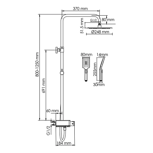 Душевая система WasserKRAFT A114.258.130.CB Thermo с термостатом черный Душевая система WasserKRAFT A114.258.130.CB Thermo с термостатом черный
