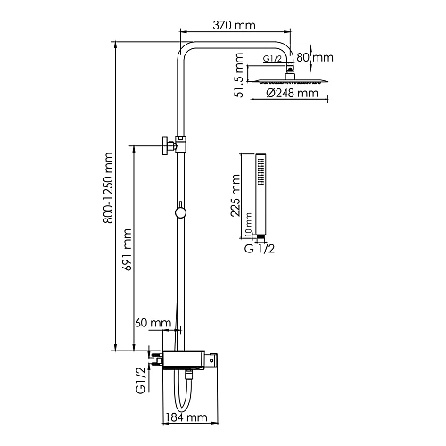 Душевая система WasserKRAFT A114.258.217.CB Thermo с термостатом черный Душевая система WasserKRAFT A114.258.217.CB Thermo с термостатом черный