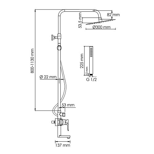Душевая система WasserKRAFT A166.116.137.087.CH хром Душевая система WasserKRAFT A166.116.137.087.CH хром