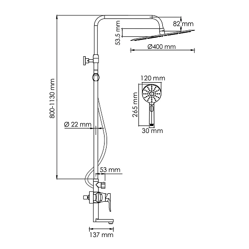Душевая система WasserKRAFT A166.117.127.087.CH хром Душевая система WasserKRAFT A166.117.127.087.CH хром