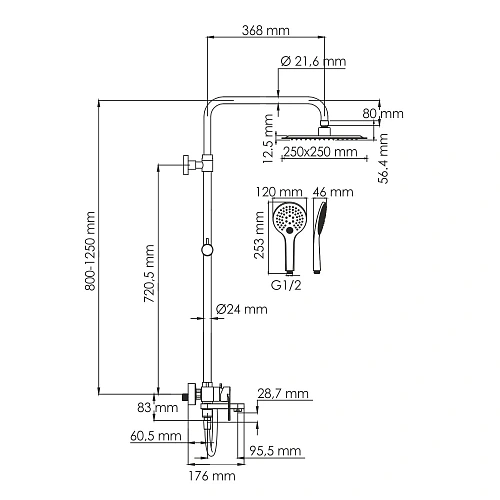 Душевая система WasserKRAFT A185.254.155.WM белый Душевая система WasserKRAFT A185.254.155.WM белый