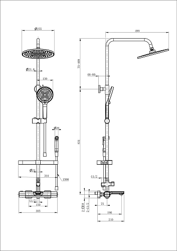 Душевая система Wonzon & Woghand с термостатом, темный графит (WW-C3011-A1-BGG) Душевая система Wonzon & Woghand с термостатом, темный графит (WW-C3011-A1-BGG)