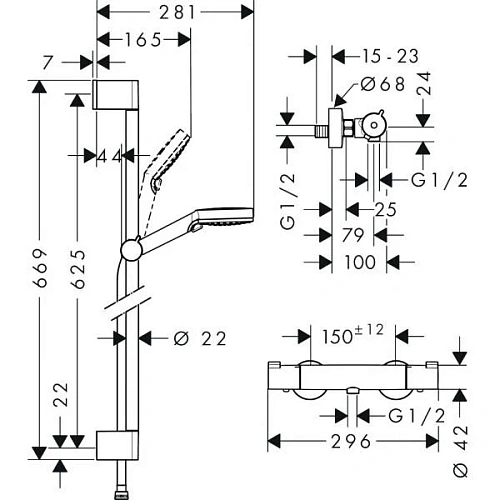 Душевой гарнитур Hansgrohe Crometta Vario/Ecostat 1001 CL Combi 27812400 0.65 м, белый/хром Душевой гарнитур Hansgrohe Crometta Vario/Ecostat 1001 CL Combi 27812400 0.65 м, белый/хром