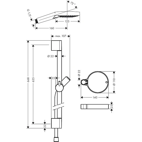 Душевой гарнитур Hansgrohe Raindance Select S 120 3jet, со штангой 65 см и мыльницей 27944000, хром Душевой гарнитур Hansgrohe Raindance Select S 120 3jet, со штангой 65 см и мыльницей 27944000, хром
