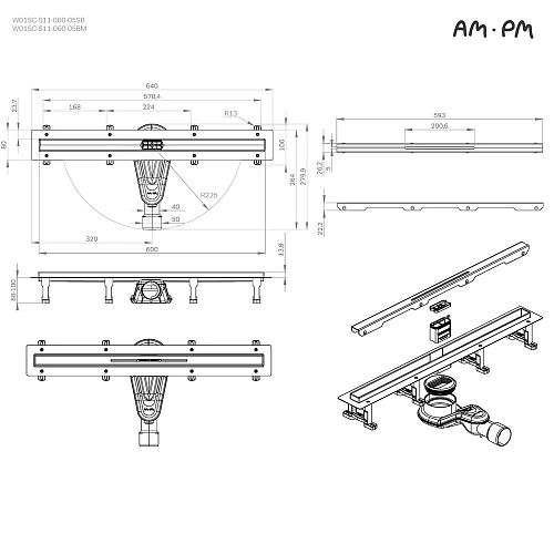 Душевой лоток AM.PM Master Flow W01SC-S11-060-05SB slim line 60см, сталь матовая Душевой лоток AM.PM Master Flow W01SC-S11-060-05SB slim line 60см, сталь матовая