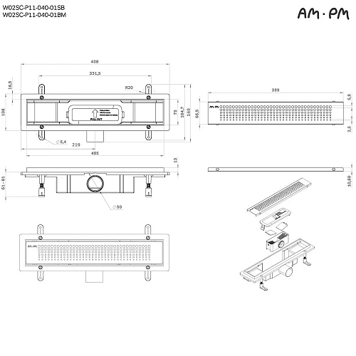 Душевой лоток AM.PM Prime Flow W02SC-P11-040-01SB Flow Cut Gradient 40см, сталь матовая Душевой лоток AM.PM Prime Flow W02SC-P11-040-01SB Flow Cut Gradient 40см, сталь матовая