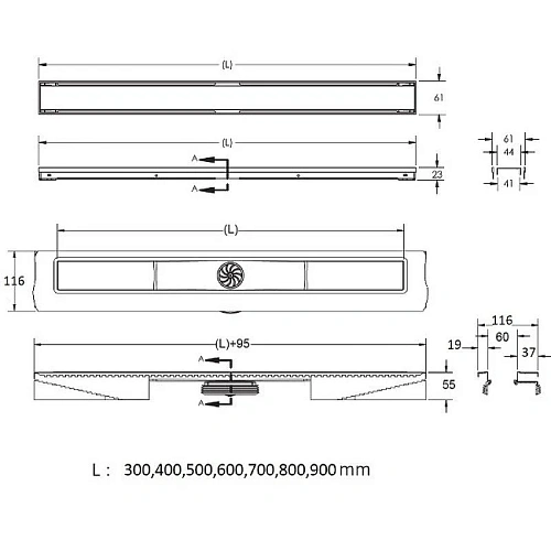 Душевой лоток BERGES B1 Keramik 600 нержавеющая сталь, матовый черный, S-сифон D50 боковой 095117 Душевой лоток BERGES B1 Keramik 600 нержавеющая сталь, матовый черный, S-сифон D50 боковой 095117