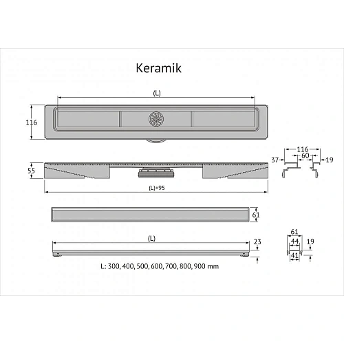 Душевой лоток BERGES B1 Keramik 700 нержавеющая сталь, решетка бронза, S-сифон D50 боковой 094118 Душевой лоток BERGES B1 Keramik 700 нержавеющая сталь, решетка бронза, S-сифон D50 боковой 094118