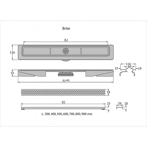 Душевой лоток BERGES C1 Brise 600, матовый хром, S-сифон D50 H60 боковой 090131 Душевой лоток BERGES C1 Brise 600, матовый хром, S-сифон D50 H60 боковой 090131