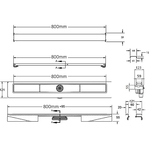 Душевой лоток BERGES C1 Norma 800, матовый хром, S-сифон D50/105мм H50 вертикальный 090039 Душевой лоток BERGES C1 Norma 800, матовый хром, S-сифон D50/105мм H50 вертикальный 090039