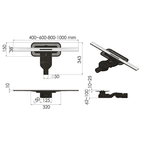 Душевой лоток BERGES SIMPEL 800, матовый хром, S-сифон D50 H60 боковой 090112 Душевой лоток BERGES SIMPEL 800, матовый хром, S-сифон D50 H60 боковой 090112