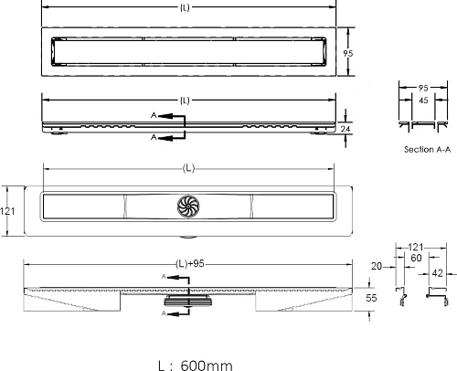 Душевой лоток BERGES TOP Stark 600, золото глянец, S-сифон D50 H60 боковой 092149 Душевой лоток BERGES TOP Stark 600, золото глянец, S-сифон D50 H60 боковой 092149