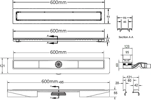 Душевой лоток BERGES TOP Stark 600, хром глянец, S-сифон D50 H60 боковой 091149 Душевой лоток BERGES TOP Stark 600, хром глянец, S-сифон D50 H60 боковой 091149