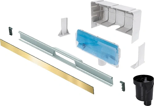 Душевой лоток BERGES WALL 1000 пристенный, золото глянец, S-сифон D50/105 H50 вертикальный 092057 Душевой лоток BERGES WALL 1000 пристенный, золото глянец, S-сифон D50/105 H50 вертикальный 092057