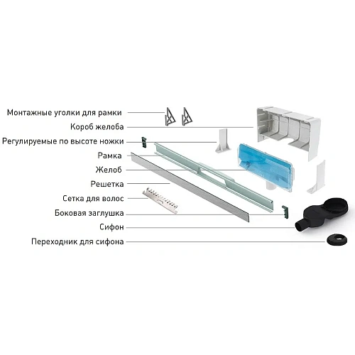 Душевой лоток BERGES WALL 1000 пристенный, матовый хром, S-сифон D50 H60 боковой 090157 Душевой лоток BERGES WALL 1000 пристенный, матовый хром, S-сифон D50 H60 боковой 090157