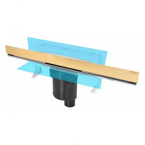 Душевой лоток BERGES WALL 600 пристенный, золото глянец, S-сифон D50/105 H50 вертикальный 092056 Душевой лоток BERGES WALL 600 пристенный, золото глянец, S-сифон D50/105 H50 вертикальный 092056