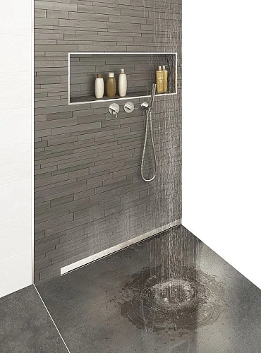 Душевой лоток BERGES WALL 600 пристенный, матовый хром, S-сифон D50/105 H50 вертикальный 090056 Душевой лоток BERGES WALL 600 пристенный, матовый хром, S-сифон D50/105 H50 вертикальный 090056