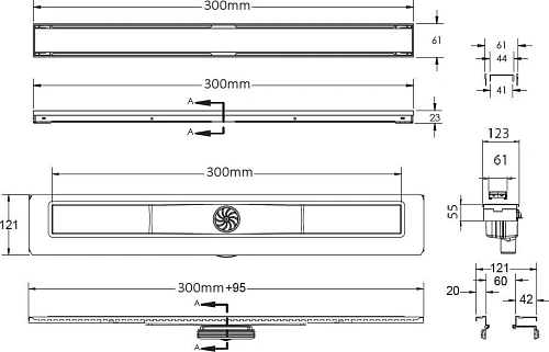 Душевой лоток BERGES В1 Antik 300, матовый хром, S-сифон D50/105 H50 вертикальный 090021 Душевой лоток BERGES В1 Antik 300, матовый хром, S-сифон D50/105 H50 вертикальный 090021