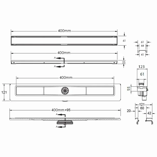 Душевой лоток BERGES В1 Antik 400, матовый хром, S-сифон D50/105 H50 вертикальный 090022 Душевой лоток BERGES В1 Antik 400, матовый хром, S-сифон D50/105 H50 вертикальный 090022
