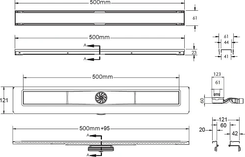 Душевой лоток BERGES В1 Antik 500, матовый хром, S-сифон D50 H60 боковой 090123 Душевой лоток BERGES В1 Antik 500, матовый хром, S-сифон D50 H60 боковой 090123